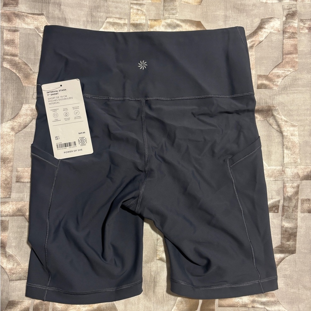 Athleta Navy Interval Stash  Shorts 7” NWT size Small